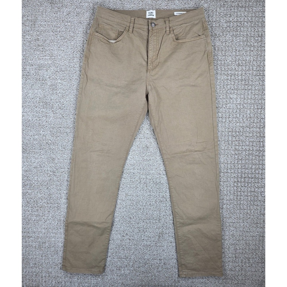 Flint and Tinder Tapered Fit Pants Mens 33x32 Khaki Brown Chino Trousers